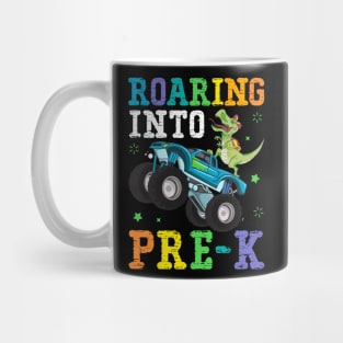 Cool Dinosaur on Truck Roaring into Pre-K Mug